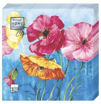 Салфетки бумажные декоративные 33*33, 3сл, 20шт Bouquet Home Collection Classic "Акварельные маки"