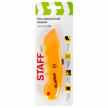 Нож универсальный мощный STAFF PRO, автофиксатор с 3 положениями, ABS пластик, 238733