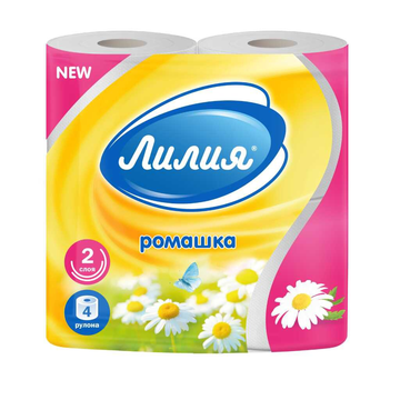 Туалетная бумага Ромашка 2 сл.4 рул. / 12, белая (Лилия)