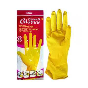 Перчатки Household Gloves,латексные хозяйственные х/б,эластичные, желтые ХL