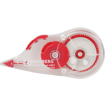 Корректирующая лента BRAUBERG 5 мм х 12 м, корпус прозрачный, механизм перемотки, блистер