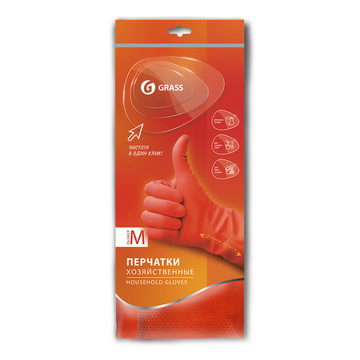 Перчатки хозяйственные латексные GRASS в инд.упаковке пара , Красные  Размер М
