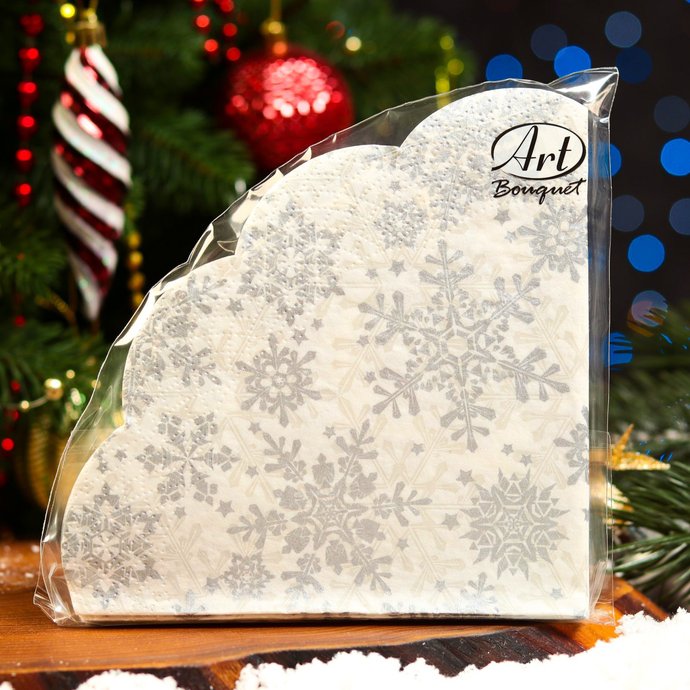 Салфетки Ф32см, 3 слоя, 12л Art Bouquet Rondo "Серебряные снежинки", 3-сл/15