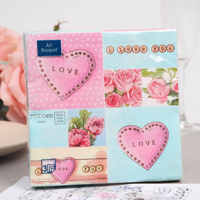 Салфетки Art Bouquet  "Love" 33х33 , 3 слоя .20л/вл.12