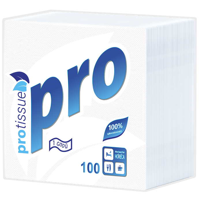 Салфетки бумажные PRO 100 листов, 1 слой/вл.40, 24*24  С184