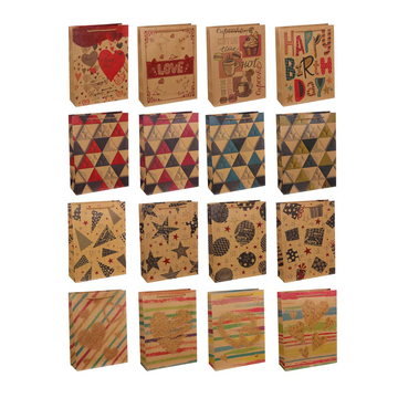 Пакет подарочный бумажный, крафт, 23,5х31,5х8,5 см, 16 дизайнов