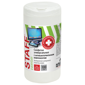 Салфетки АНТИБАКТЕРИАЛЬНЫЕ универсальные, STAFF "EVERYDAY", 10x12 см, 100 шт.