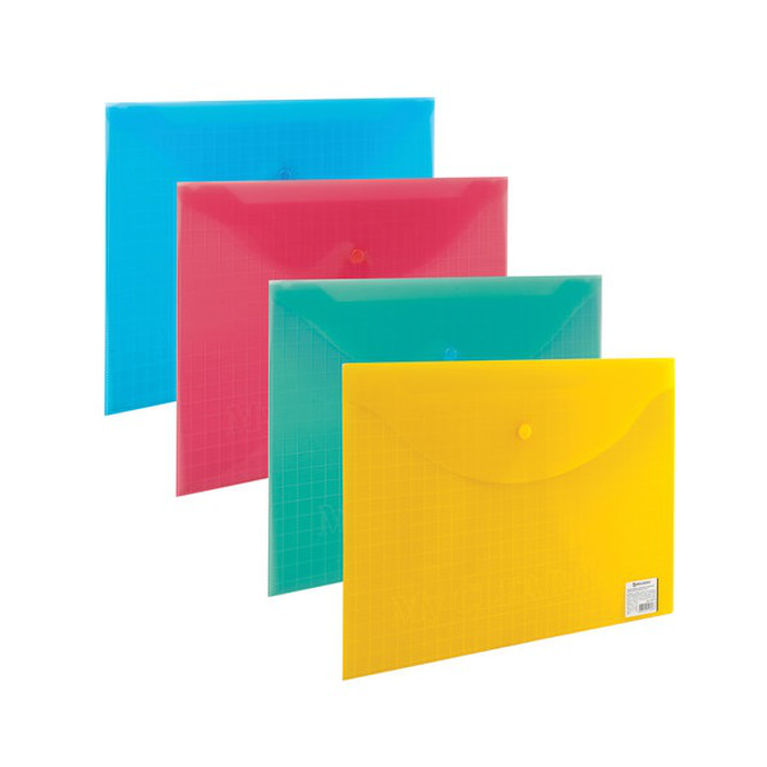 Папка-конверт с кнопкой STAFF, А4 до 100 л, ассорти