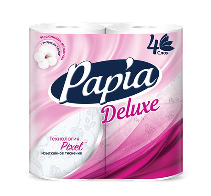 Бумага туалетная быт., спайка 4 шт., 4-слойная (4х16 м), PAPIA DELUXE, белая