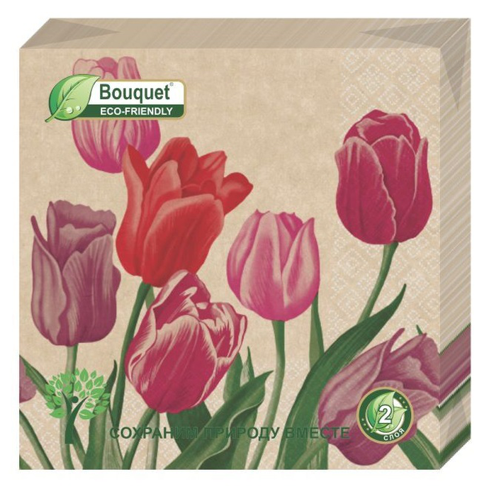 Салфетки Bouquet  eco-friendly 33*33, 2х сл, 25 листов "Крафт" Тюльпаны/12