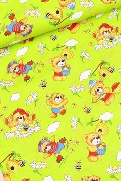 Ткань Бязь 125г/м2,зеленый цвет,(Мишки)