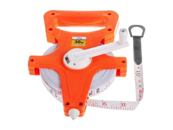 Мерная лента  30 м пласт.корпус открытый, фиберглас. лента 2х стор.разметка