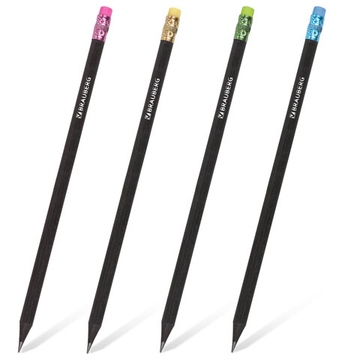 Карандаш чернографитный 1 шт. НВ чер.дер. с рез ассорти, черн корп