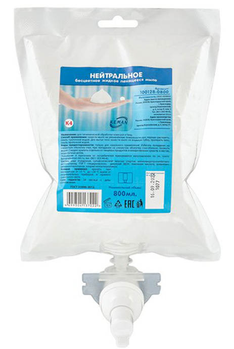 KEMAN "Нейтральное бесцветное" жидкое пенящееся мыло. 800мл