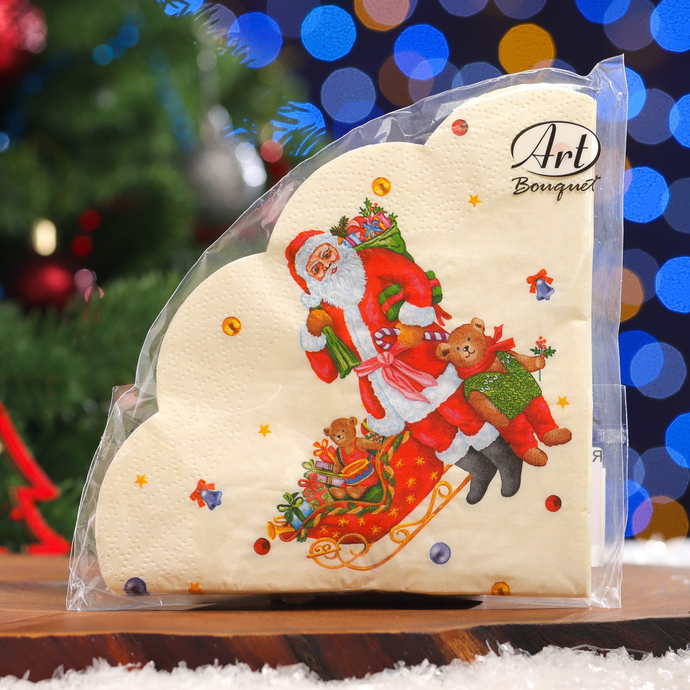 Салфетки Art Bouquet RONDO "Дед Мороз с подарками" 3сл.12л/вл.15