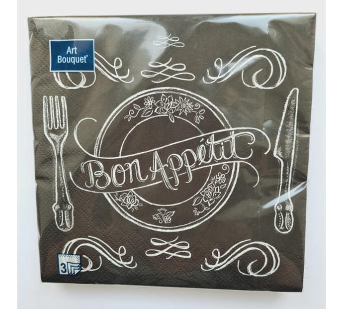 Салфетки Art Bouquet  "Bon Appetit черный" 33х33 , 3 слоя .20л/вл.12