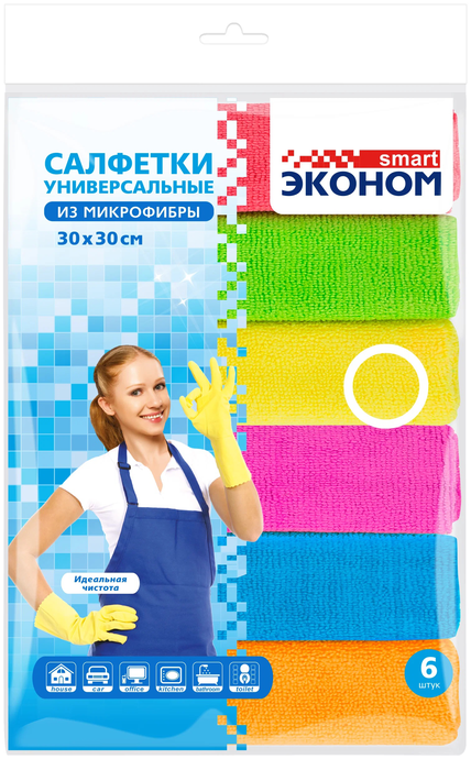 Салфетка Эконом smart №6 30*30 из МИКРОФИБРЫ NEW (влож.16) арт.72431