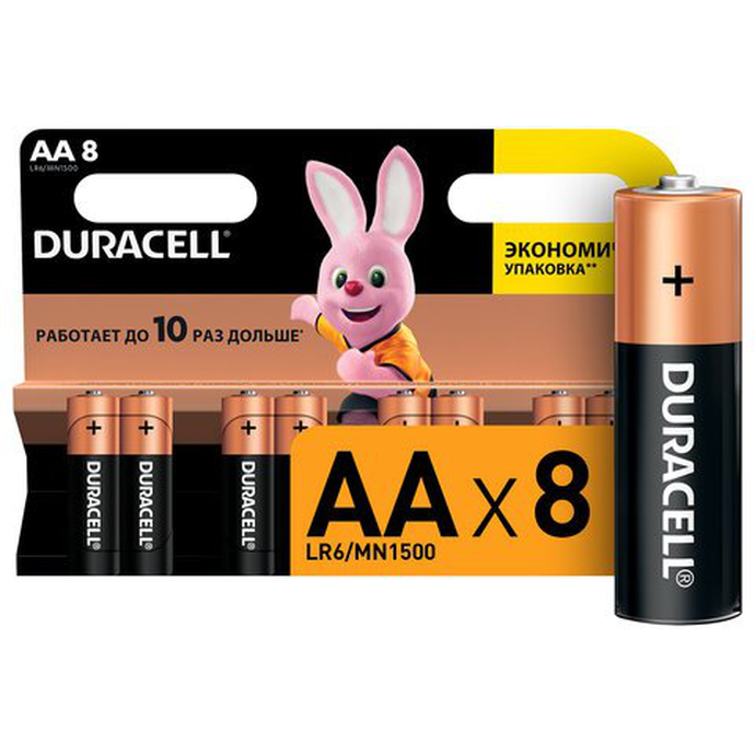 Батарейки 8 шт DURACELL Basic, АА (LR06, 15А) алкалин.пальчиковые,блистер