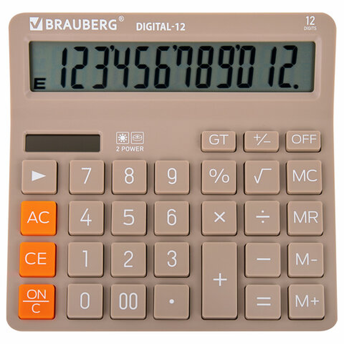 Калькулятор настольный BRAUBERG DIGITAL-12-BG (151х152 мм), 12 разрядов, дв.питание, бежевый, 272970