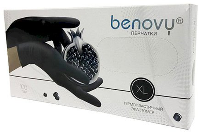 Перчатки ТРЕ из термопластичного эластомера, текстурированные BENOVY, черные ХL