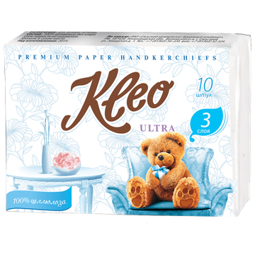 Платочки бум. Kleo 3-сл. 10 листов С125 (36 спаек/уп) (10 шт в спайке) (ПРОДАВАТЬ СПАЙКАМИ)