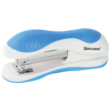 Степлер 24/6, 26/6 Brauberg, до 20 листов эргономичный, бело-голубой
