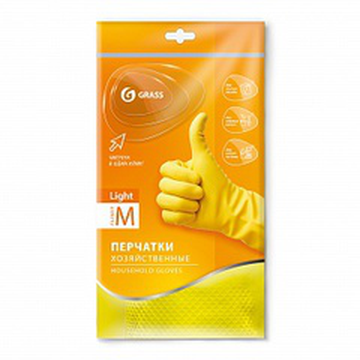 Перчатки хозяйственные латексные GRASS в инд.упаковке пара Light , Желтые Размер M