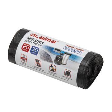 Мешки для мусора 20 л., черные в рулоне 30 шт. ПНД 8мкм 45*50см LAIMA стандарт