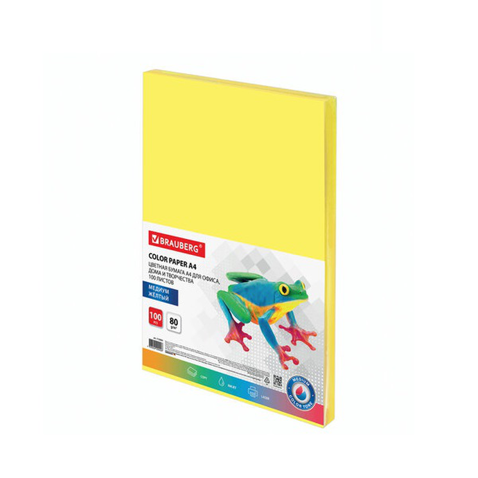 Бумага цветная А4, 80 г/м, 100л, медиум, желтая для оф.техники