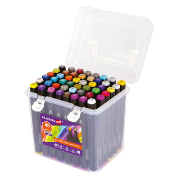 Маркеры для скетчинга двусторонние BRAUBERG ART DEBUT BLACK, набор 48 шт, пластик.кейс