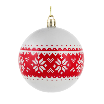 СНОУ БУМ Шар 8 см, белый с красным, пластик, арт.23-29