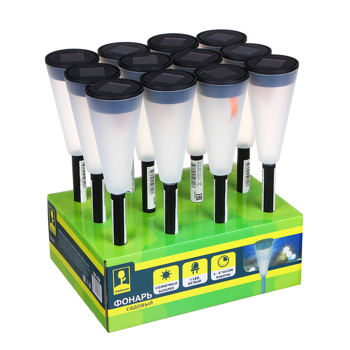 INBLOOM Фонарь садовый на солнечной батарее, 6,7*38см, 1LED, белый, пластик