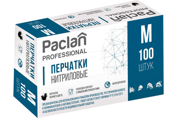 PACLAN PROFESSIONAL ПЕРЧАТКИ НИТРИЛОВЫЕ 100 ШТ., Р.M (black).
