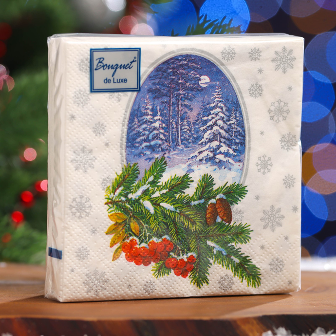 Салфетки Bouquet de Luxe "Зимний лес" 24х24 ,3 слоя .25л /вл.15