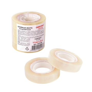 Клейкая лента 12ммх33мм канцелярские, ОФИСМАГ, КОМПЛЕКТ 4шт, прозр.,гарант.длина