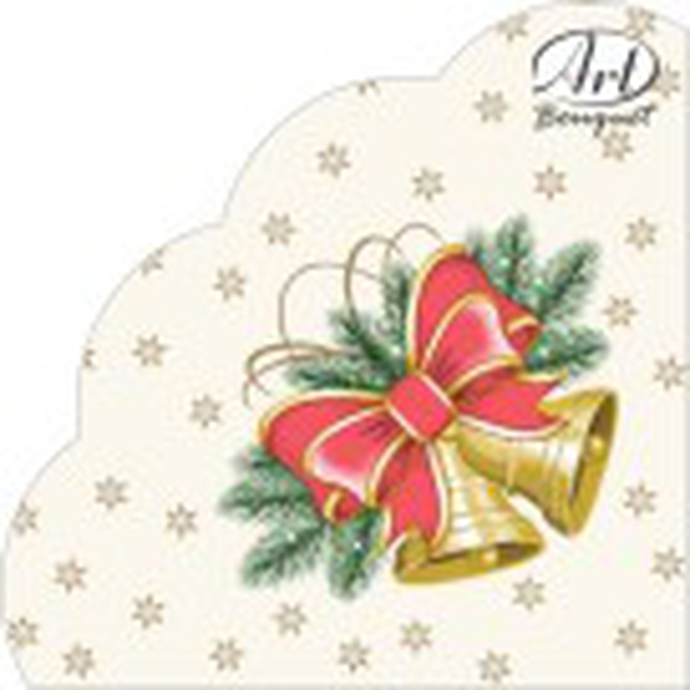 Салфетки бумажные декоративные Ф32см, 3 слоя, 12л Art Bouquet Rondo "Новогодние колокольчики"  3-сл/
