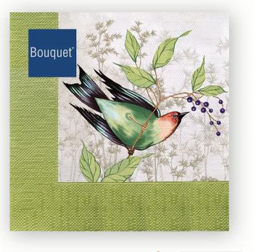 Салфетки бумажные декоративные 33*33, 3сл, 20шт Bouquet "Рисунок с птицами"/12