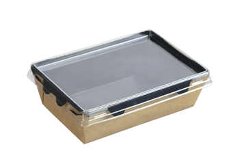 Салатник (крафт) 400 мл, 120/145х85/95х45 черное дно с прозрачной крышкой