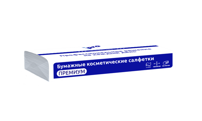 Салфетки бумажные PRO косметические 100 листов, 2 слоя, вл.40, С415