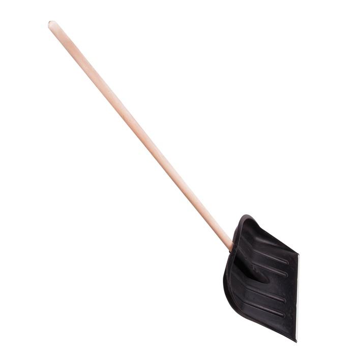 Лопата снегоуборочная пластик, 46х40см, высота 130см, с алюмин. наконечником, ДЕРЕВЯННЫЙ черенок, №2