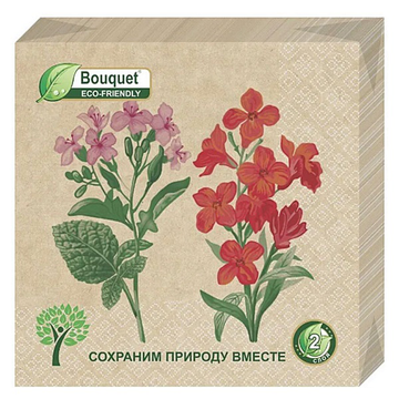 Салфетки Bouquet  eco-friendly 33*33, 2х сл, 25 листов "Крафт" Примулы/12