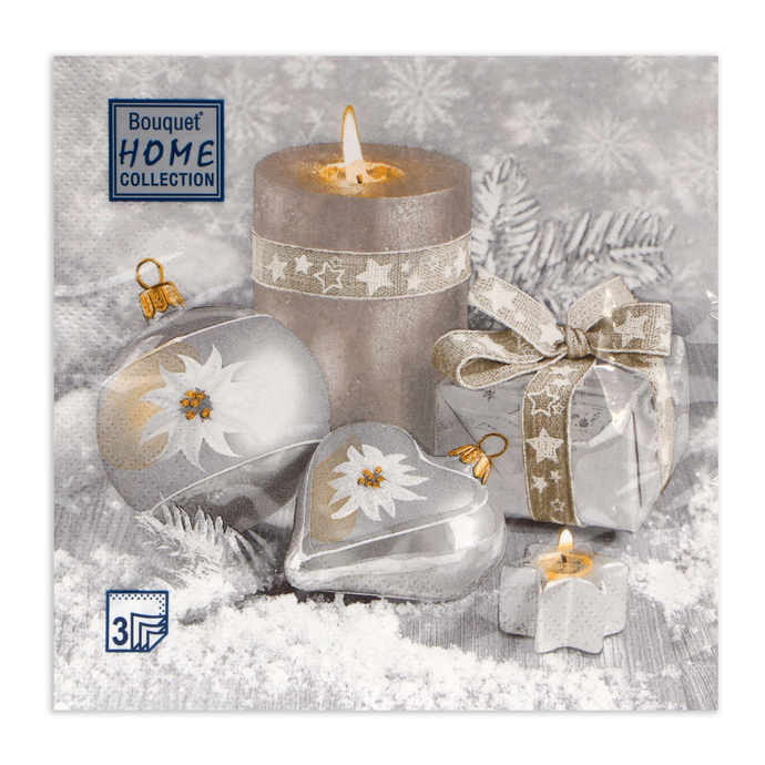 Салфетки 20л, Bouquet Home Collection Classic, 3хсл., "Праздничный натюрморт, серебро"/12