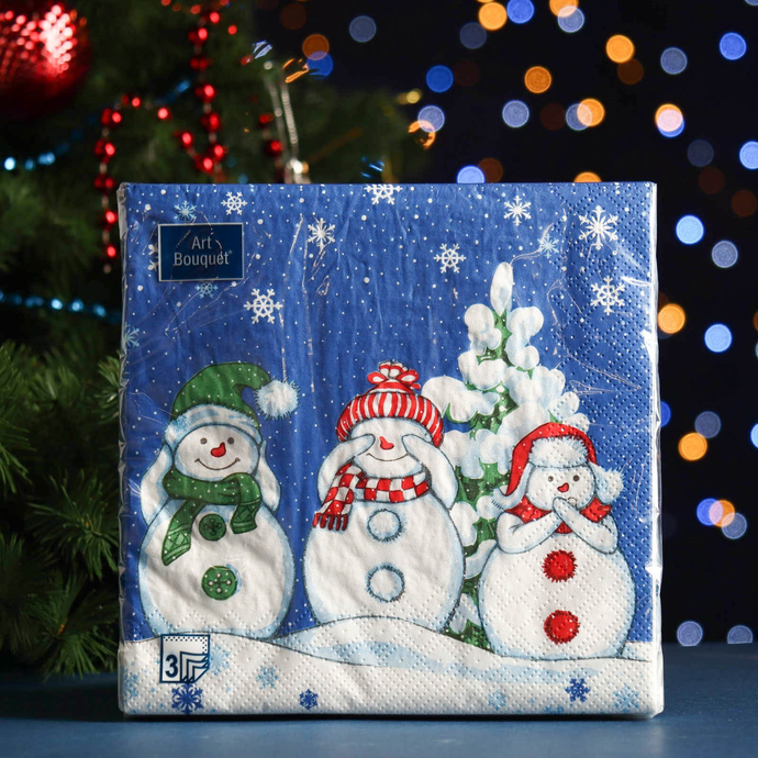 Салфетки Art Bouquet "Мудрые снеговики" 33х33 ,3 слоя .20л /вл.12
