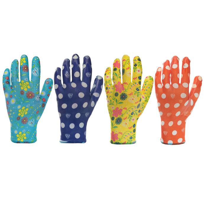 INBLOOM Перчатки садовые с нитриловым полуобливом, полиэстер, 9 размер, 23см, 31г, цветные
