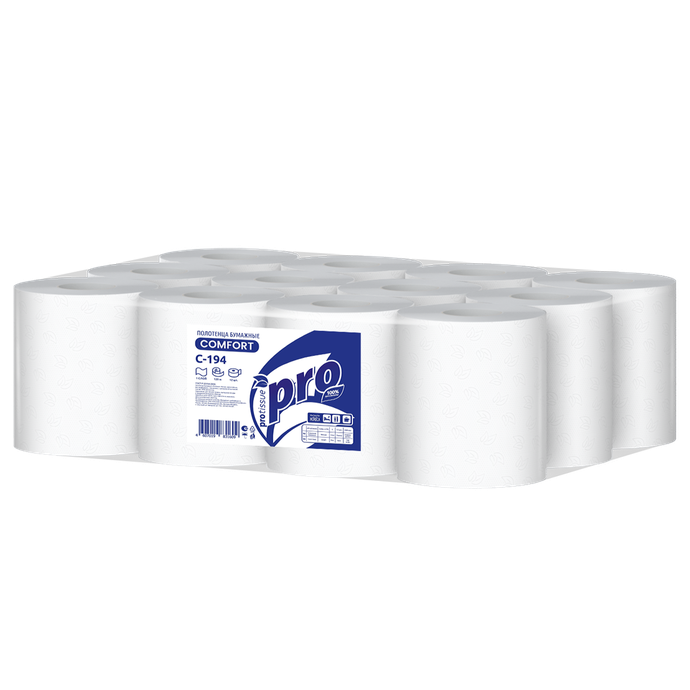 Полотенца бумажные рулонные с центр.вытяжкой "Protissue" 1 слой 120м/12 вл С194