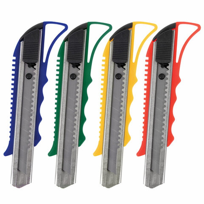 Нож канцелярский 18 мм STAFF усиленный, автофиксатор, ассорти