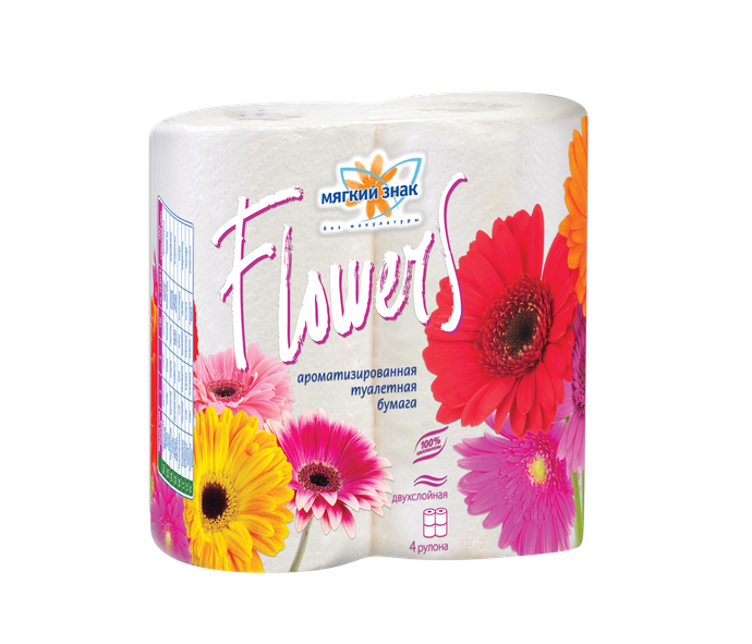 Туалетная бумага Мягкий знак Flowers 2-сл. 4рул. белая/вл.24 С48