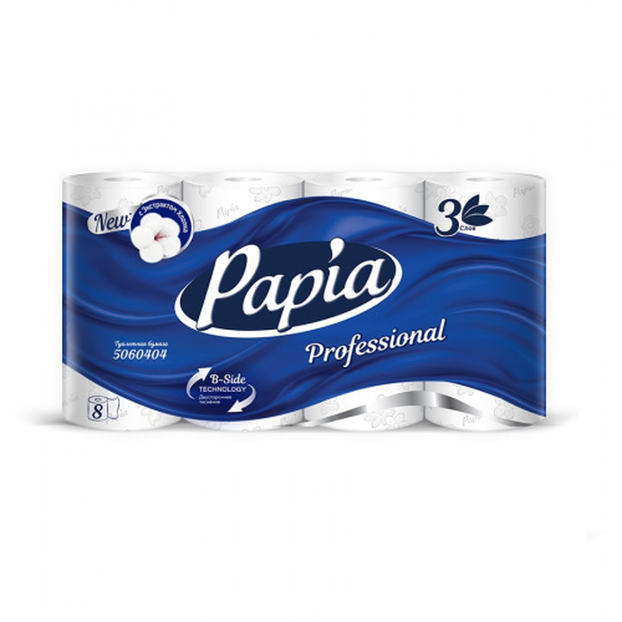 Туалетная бумага в малых рулонах5060404 Papia Professional,3сл D120мм,140лст*20м,8рул* ВЛ.7