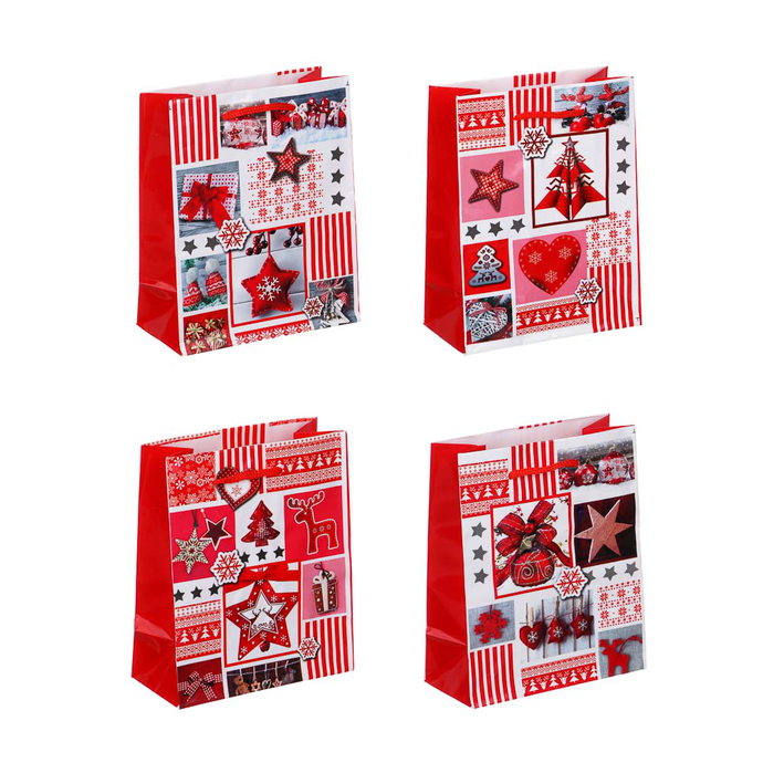 СНОУ БУМ Пакет подарочный бумажный, с ламинированным нанесением, 12х15х5 см, 4 дизайна, арт 5