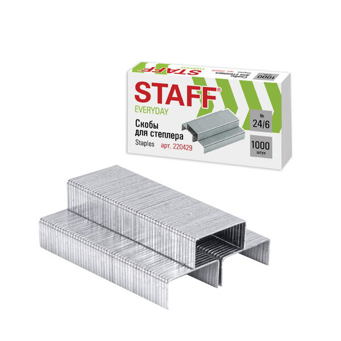 Скобы для степлера №24/6, 10/1000 шт., до 30 листов STAFF